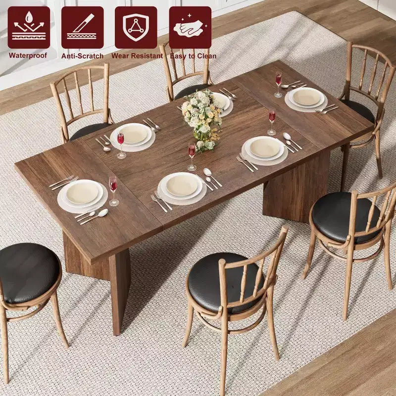 Table de salle à manger rectangulaire style ferme de 70,9'' avec pied en V