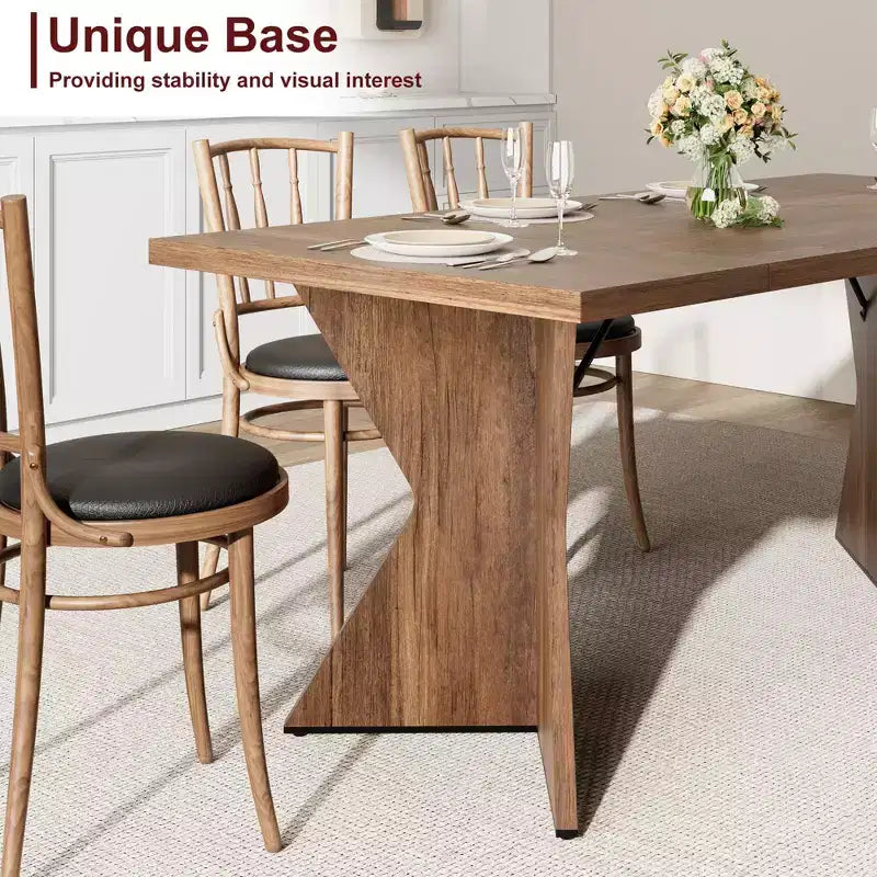 Table de salle à manger rectangulaire style ferme de 70,9'' avec pied en V