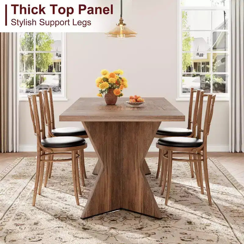 Table de salle à manger rectangulaire style ferme de 70,9'' avec pied en V