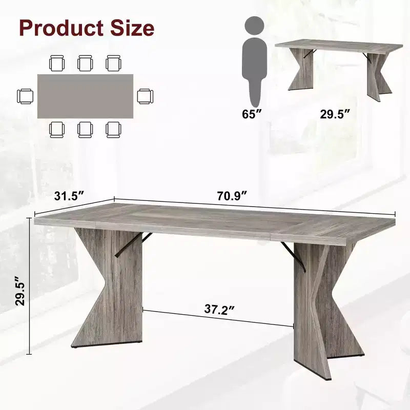Table de salle à manger rectangulaire style ferme de 70,9'' avec pied en V