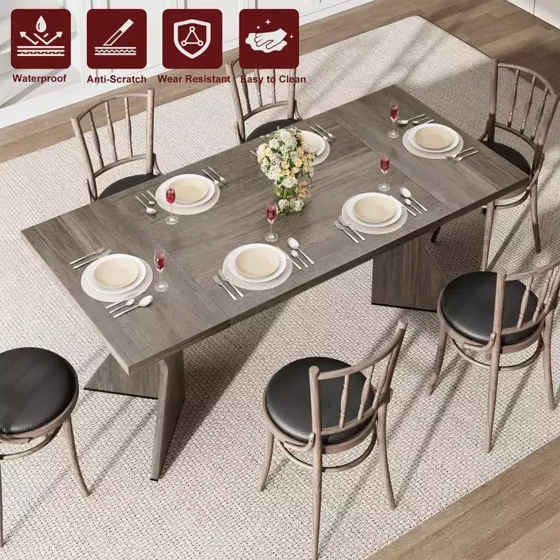 Table de salle à manger rectangulaire style ferme de 70,9'' avec pied en V
