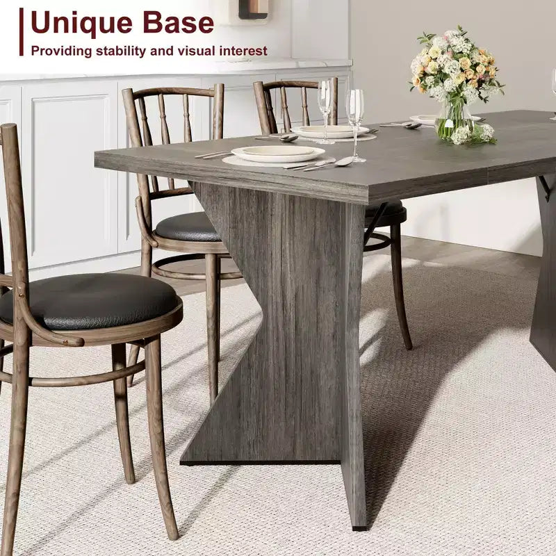 Table de salle à manger rectangulaire style ferme de 70,9'' avec pied en V