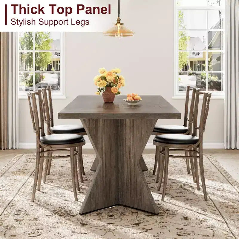 Table de salle à manger rectangulaire style ferme de 70,9'' avec pied en V