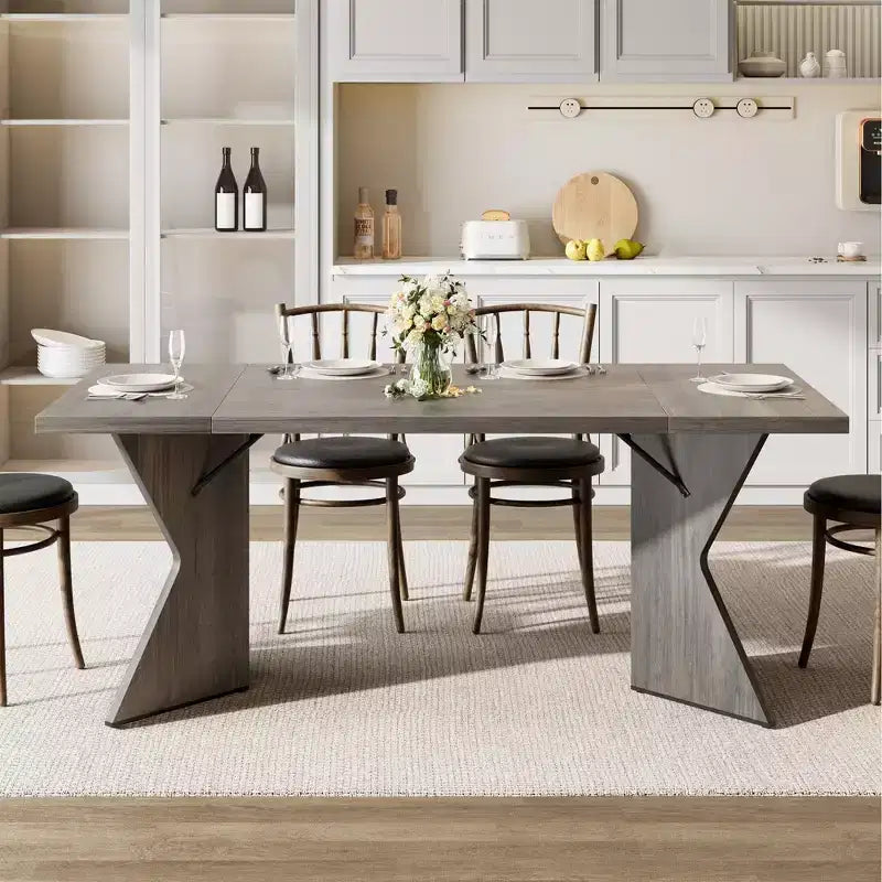 Table de salle à manger rectangulaire style ferme de 70,9'' avec pied en V