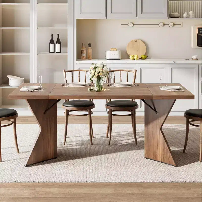 Table de salle à manger rectangulaire style ferme de 70,9'' avec pied en V