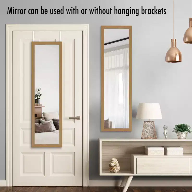 Miroir à accrocher sur une porte - Miroir de porte pour chambre, salle de bain, dortoir, grand miroir intégral avec support et verre incassable - Chêne