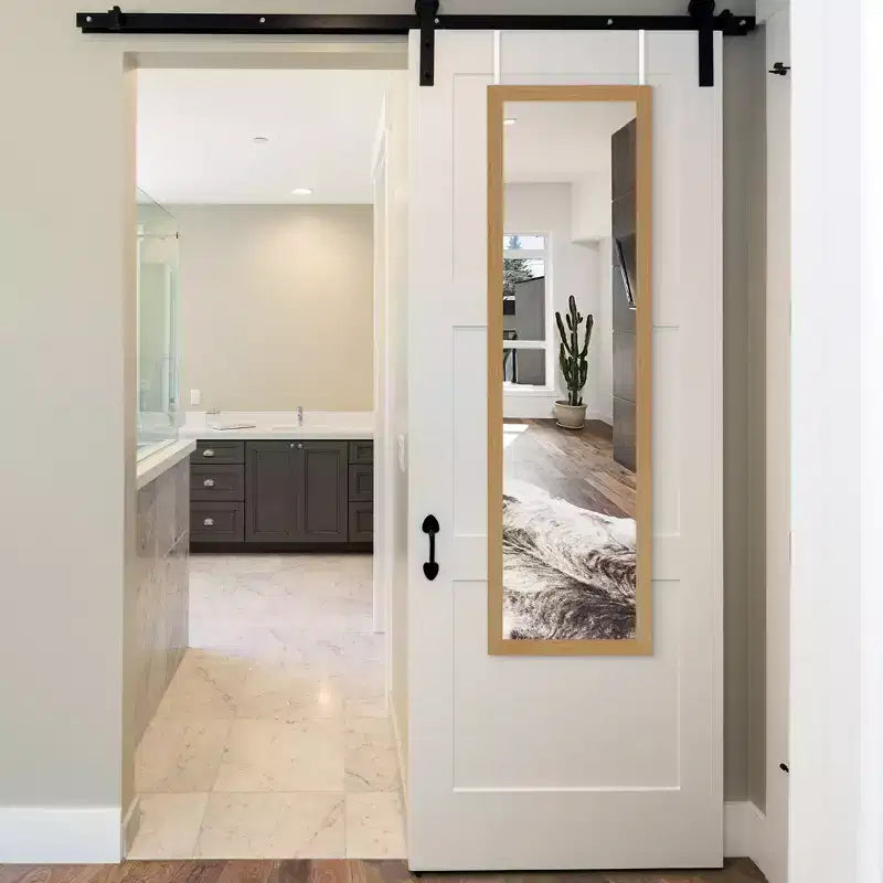 Miroir à accrocher sur une porte - Miroir de porte pour chambre, salle de bain, dortoir, grand miroir intégral avec support et verre incassable - Chêne