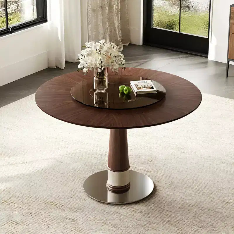 Table à manger ronde en bois massif de 47 pouces avec plateau tournant