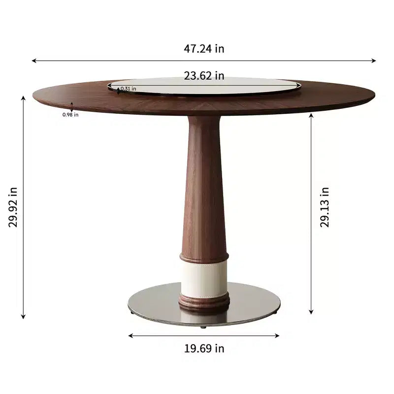 Table à manger ronde en bois massif de 47 pouces avec plateau tournant