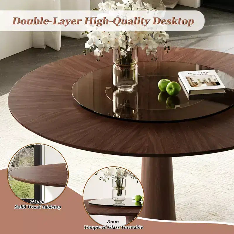 Table à manger ronde en bois massif de 47 pouces avec plateau tournant
