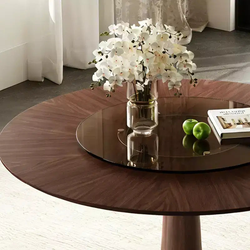 Table à manger ronde en bois massif de 47 pouces avec plateau tournant