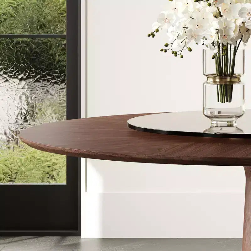 Table à manger ronde en bois massif de 47 pouces avec plateau tournant