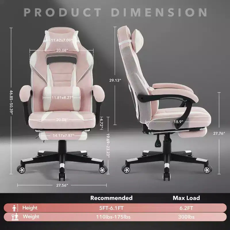 Chaise de jeu ergonomique inclinable avec repose-pieds rétractable, fauteuil de bureau d'ordinateur de course en cuir PU à dossier haut avec soutien lombaire et appui-tête pour le bureau