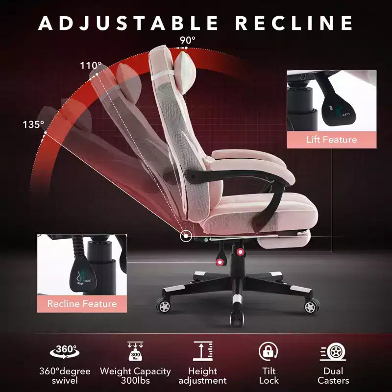 Chaise de jeu ergonomique inclinable avec repose-pieds rétractable, fauteuil de bureau d'ordinateur de course en cuir PU à dossier haut avec soutien lombaire et appui-tête pour le bureau