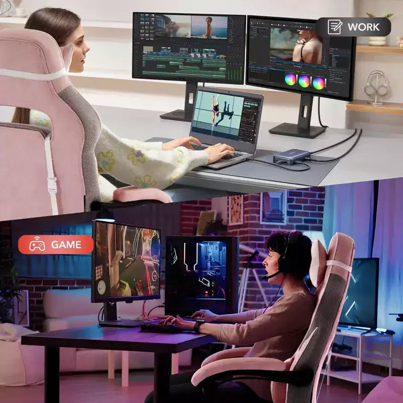 Chaise de jeu ergonomique inclinable avec repose-pieds rétractable, fauteuil de bureau d'ordinateur de course en cuir PU à dossier haut avec soutien lombaire et appui-tête pour le bureau