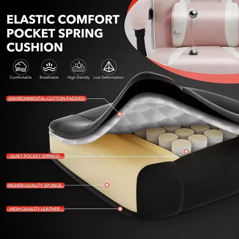 Chaise de jeu ergonomique inclinable avec repose-pieds rétractable, fauteuil de bureau d'ordinateur de course en cuir PU à dossier haut avec soutien lombaire et appui-tête pour le bureau