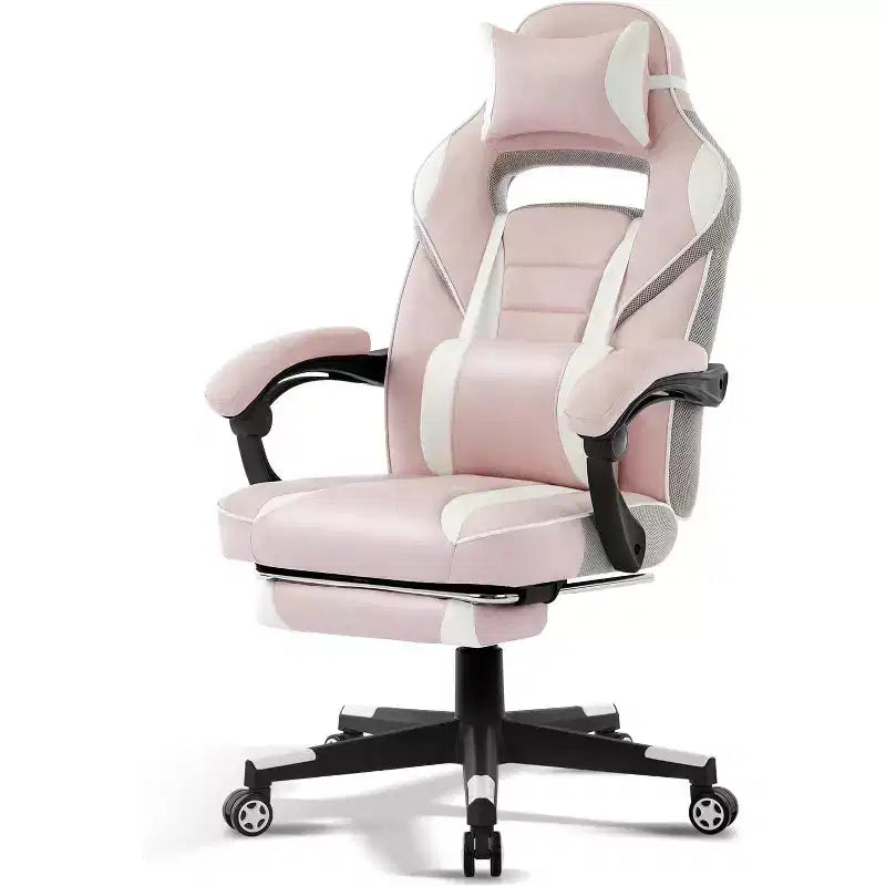 Chaise de jeu ergonomique inclinable avec repose-pieds rétractable, fauteuil de bureau d'ordinateur de course en cuir PU à dossier haut avec soutien lombaire et appui-tête pour le bureau