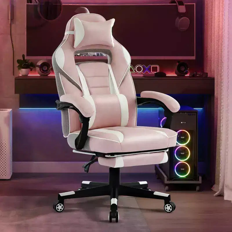 Chaise de jeu ergonomique inclinable avec repose-pieds rétractable, fauteuil de bureau d'ordinateur de course en cuir PU à dossier haut avec soutien lombaire et appui-tête pour le bureau