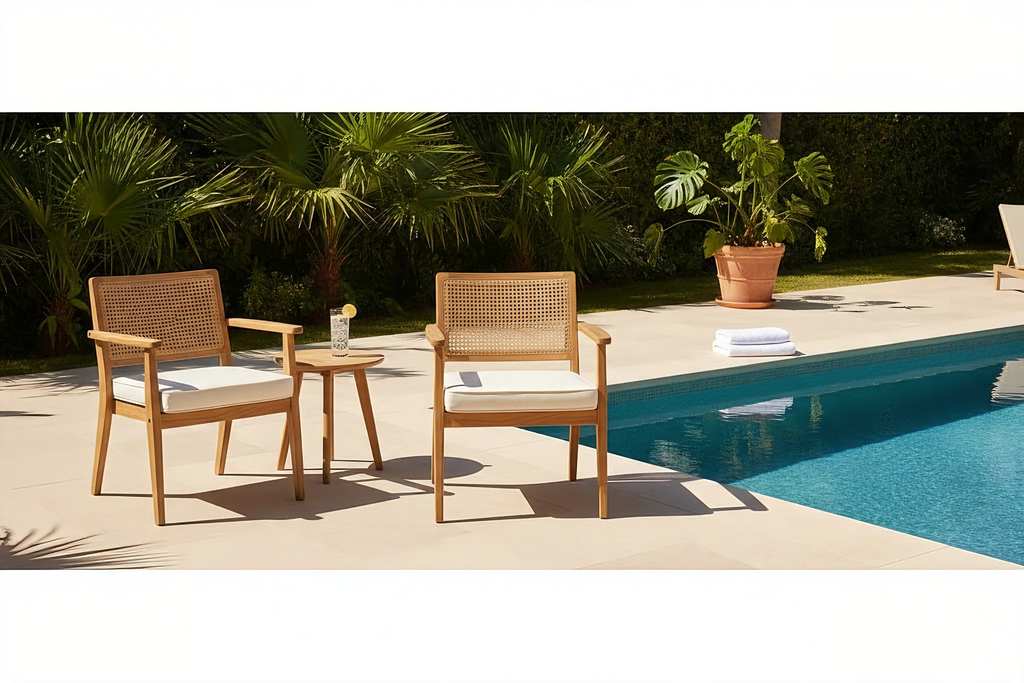 Fauteuil d'appoint moderne du milieu du siècle en rotin avec coussin en velours et cadre en bois massif beige