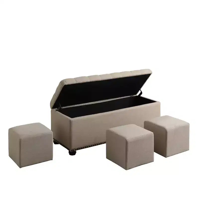 Banc de rangement 3 places, beige chamois