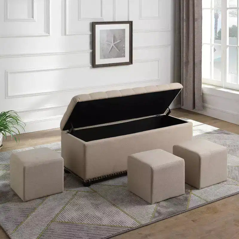 Banc de rangement 3 places, beige chamois